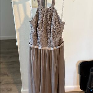 David's Bridal Taupe Lace Halter Dress